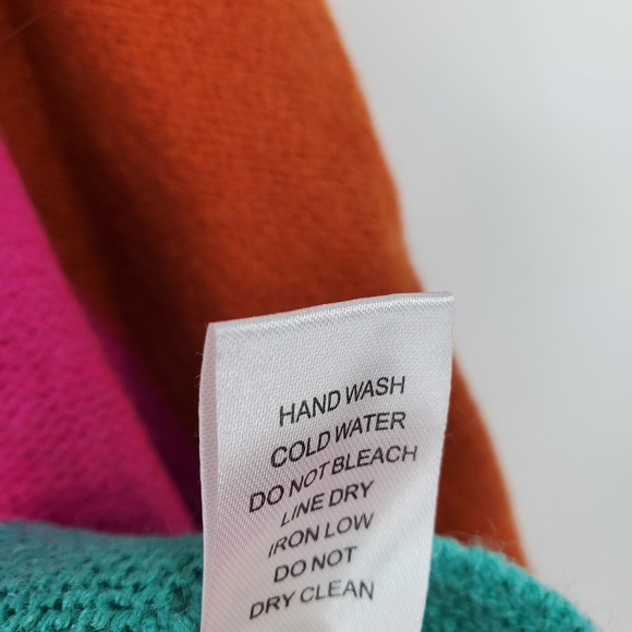 BIBI Colorblock Sweater Orange Pink Teal Crew Neck Long Sleeve Knit Top Size S - Picture 5 of 8